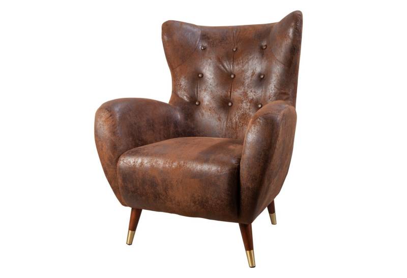 riess-ambiente Ohrensessel DON antik braun/gold · Ohrensessel mit Fußkappen & Federkernpolsterung (Einzelartikel, 1-St), Zierknöpfe · Microfaser-Bezug · Taschenfederkern · Lesesessel · Retro von riess-ambiente