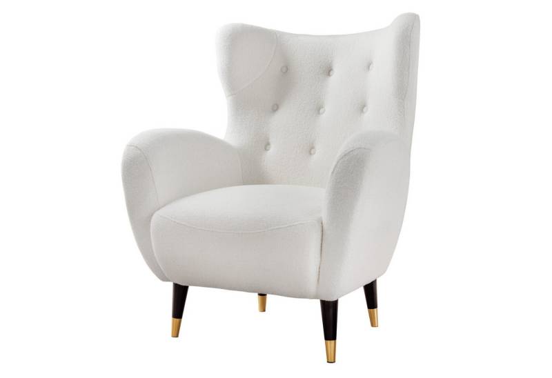 riess-ambiente Ohrensessel DON weiß / gold · Ohrensessel mit Fußkappen & Federkernpolsterung (Einzelartikel, 1-St), Zierknöpfe · Bouclé-Bezug · Taschenfederkern · Lesesessel · Retro von riess-ambiente
