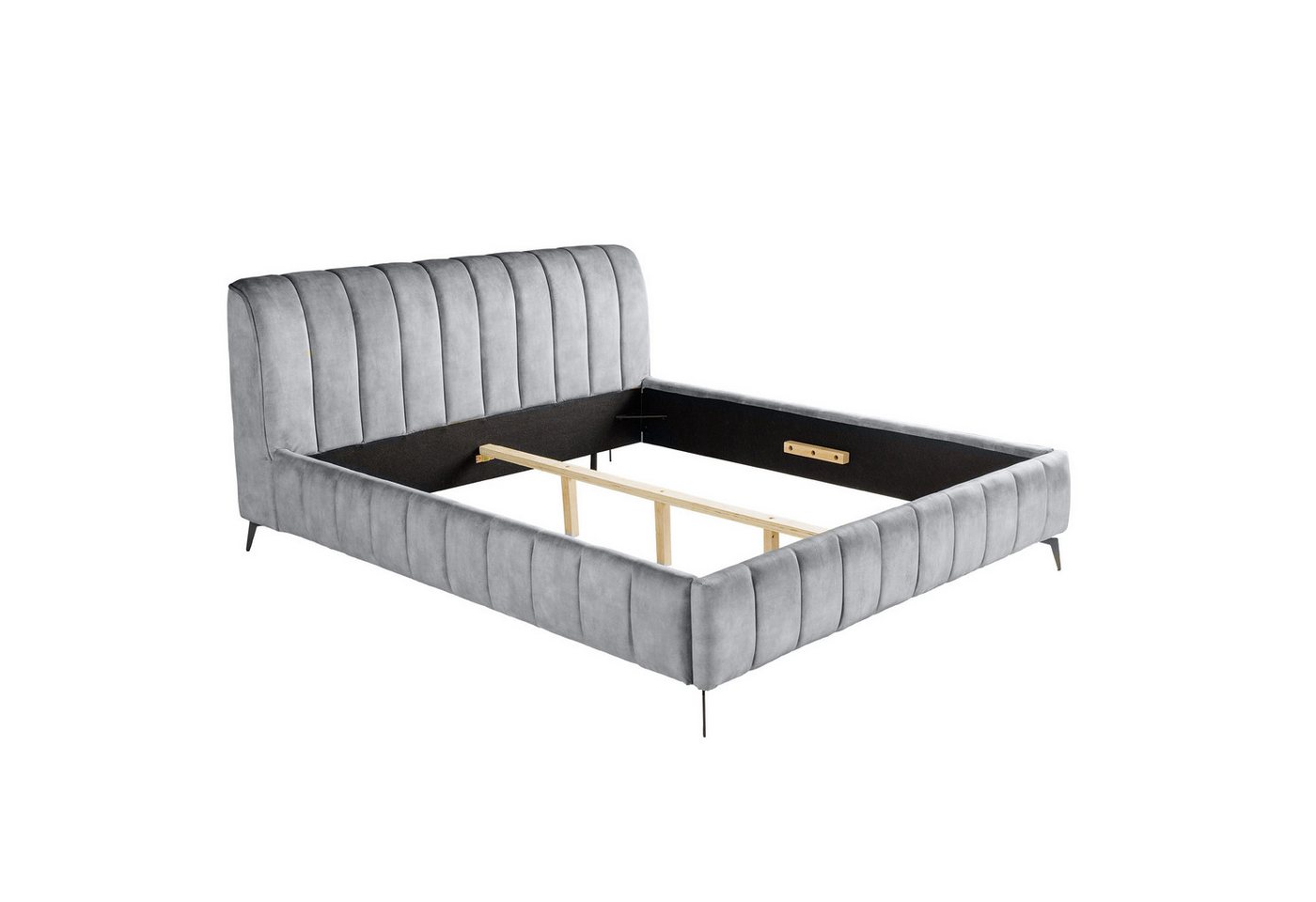 riess-ambiente Polsterbett AMSTERDAM 180x200cm grau Samt – Doppelbett im Vintage Design (Einzelartikel, 1-tlg), schwarzes Metallgestell, Retro, King-Size-Bett, gepolstertes Samtbett von riess-ambiente