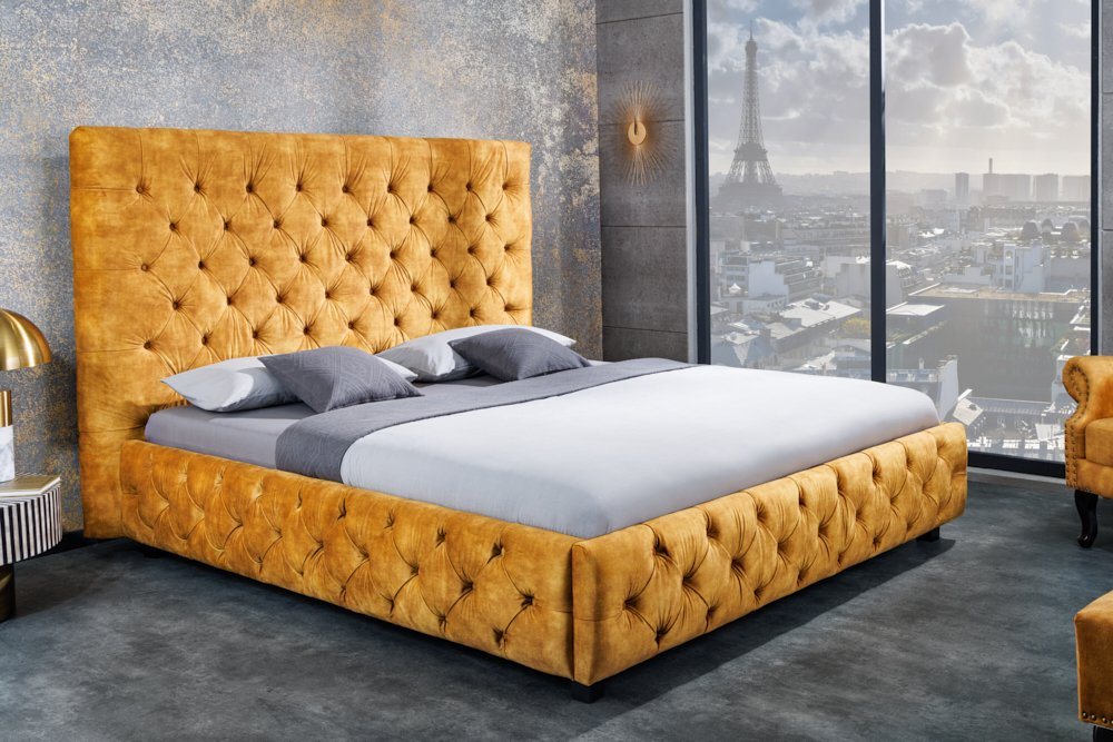 riess-ambiente Polsterbett PARIS 160x200cm senfgelb (Einzelartikel, 1-tlg), Schlafzimmer · Samt · Holz · Queensize · Chesterfield Design von riess-ambiente