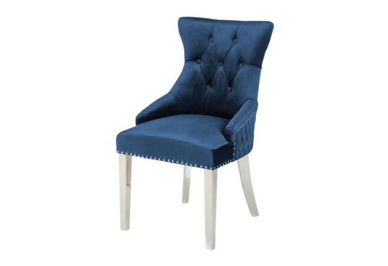 riess-ambiente Polsterstuhl CASTLE DELUXE royalblau / silber (Einzelartikel, 1 St), Esszimmer · Samt · Edelstahl · mit Löwenkopf-Griff · Barock Design von riess-ambiente