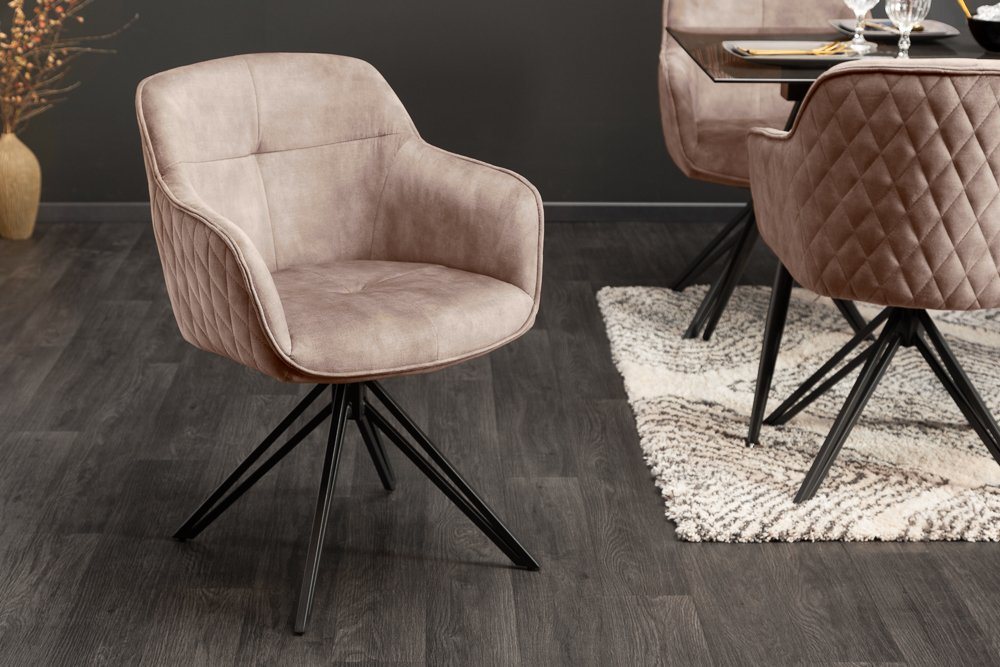 riess-ambiente Polsterstuhl EUPHORIA champagner/schwarz – Samt, drehbar, Metall-Füße, mit Armlehne (Einzelartikel, 1 St), bequemer Retro-Stuhl mit 180° Drehfunktion – ideal für edle Esszimmer von riess-ambiente