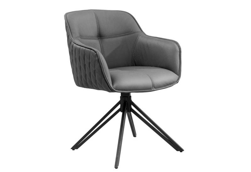 riess-ambiente Polsterstuhl EUPHORIA grau / schwarz (Einzelartikel, 1 St), Esszimmer · Echtleder · Metall · mit Armlehne · 180° drehbar · Retro von riess-ambiente