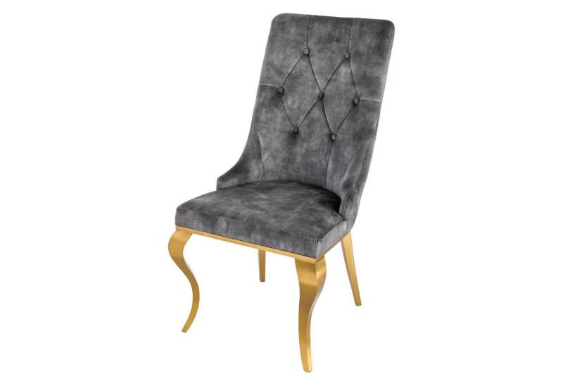 riess-ambiente Polsterstuhl MODERN BAROCK grau / gold (Einzelartikel, 1 St), Esszimmer · Samt · Metall · Chesterfield-Steppung von riess-ambiente