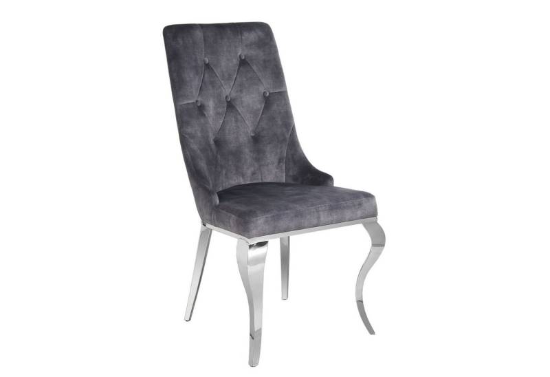 riess-ambiente Polsterstuhl MODERN BAROCK grau / silber (Einzelartikel, 1 St), Esszimmer · Samt · Metall · Chesterfield-Steppung von riess-ambiente