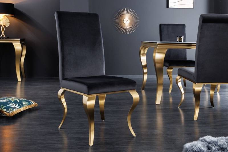 riess-ambiente Polsterstuhl MODERN BAROCK schwarz / gold (Einzelartikel, 1 St), Esszimmer · Samt · Edelstahl · Wohnzimmer von riess-ambiente