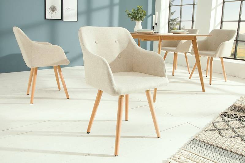 riess-ambiente Polsterstuhl SCANDINAVIA MEISTERSTÜCK beige / natur (Einzelartikel, 1 St), Esszimmer · Webstoff · Massivholz · mit Armlehne · Retro Design von riess-ambiente