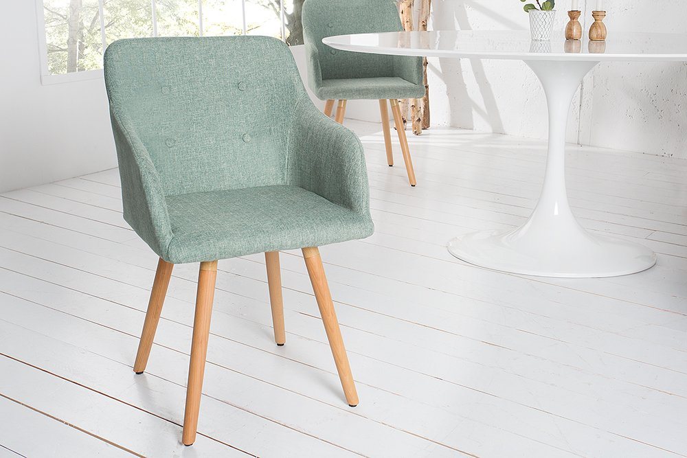 riess-ambiente Polsterstuhl SCANDINAVIA MEISTERSTÜCK salbei grün / natur (Einzelartikel, 1 St), Esszimmer · Webstoff · Massivholz · mit Armlehne · Retro Design von riess-ambiente
