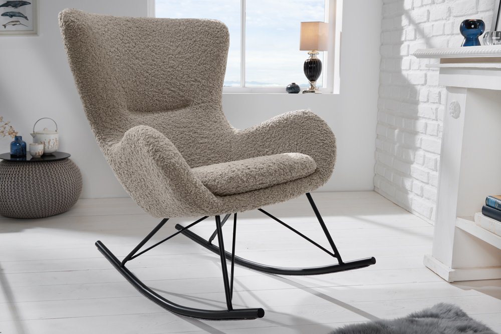 riess-ambiente Schaukelstuhl SCANDINAVIA SWING champagner greige / schwarz (Einzelartikel, 1 St), Wohnzimmer · Bouclé · Metall · mit Armlehne · wippbar · Modern Design von riess-ambiente