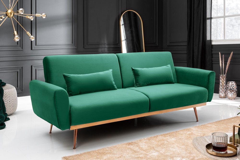 riess-ambiente Schlafsofa BELLEZZA 210cm smaragdgrün / roségold, Einzelartikel 1 Teile, Wohnzimmer · Samt · Metall · mit Bettfunktion · 3-Sitzer · Retro von riess-ambiente