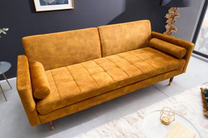 riess-ambiente Schlafsofa COUTURE 200cm senfgelb / braun-gold · 3-Sitzer mit Microvelours-Bezug, Einzelartikel 1 Teile, Wohnzimmer · inkl. Kissen · Bettfunktion · verstellbare Rückenlehne von riess-ambiente