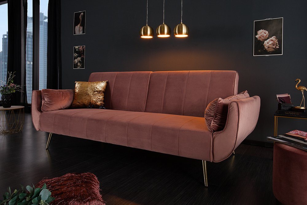 riess-ambiente Schlafsofa DIVANI 220cm altrosa / gold, Einzelartikel 1 Teile, Wohnzimmer · Samt · 3-Sitzer · Couch mit Bettfunktion · Retro Design von riess-ambiente