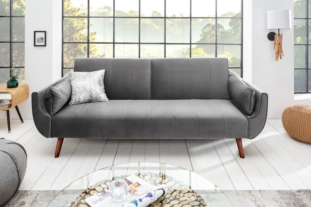 riess-ambiente Schlafsofa DIVANI 220cm silbergrau / braun, Einzelartikel 1 Teile, Wohnzimmer · Samt · 3-Sitzer · Couch mit Bettfunktion · Retro Design von riess-ambiente