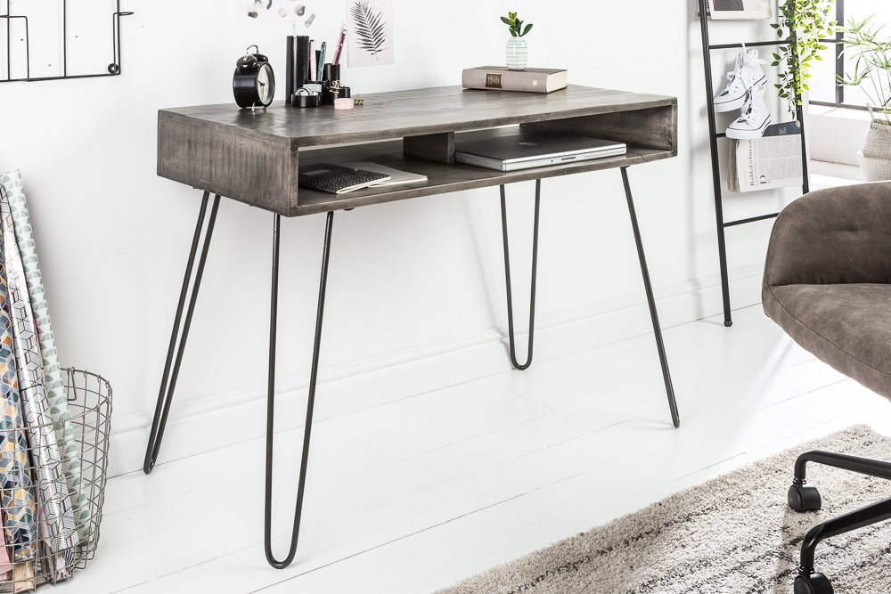 riess-ambiente Schreibtisch SCORPION 100cm grau, Arbeitszimmer · Massivholz · Metall · Retro · Home Office von riess-ambiente