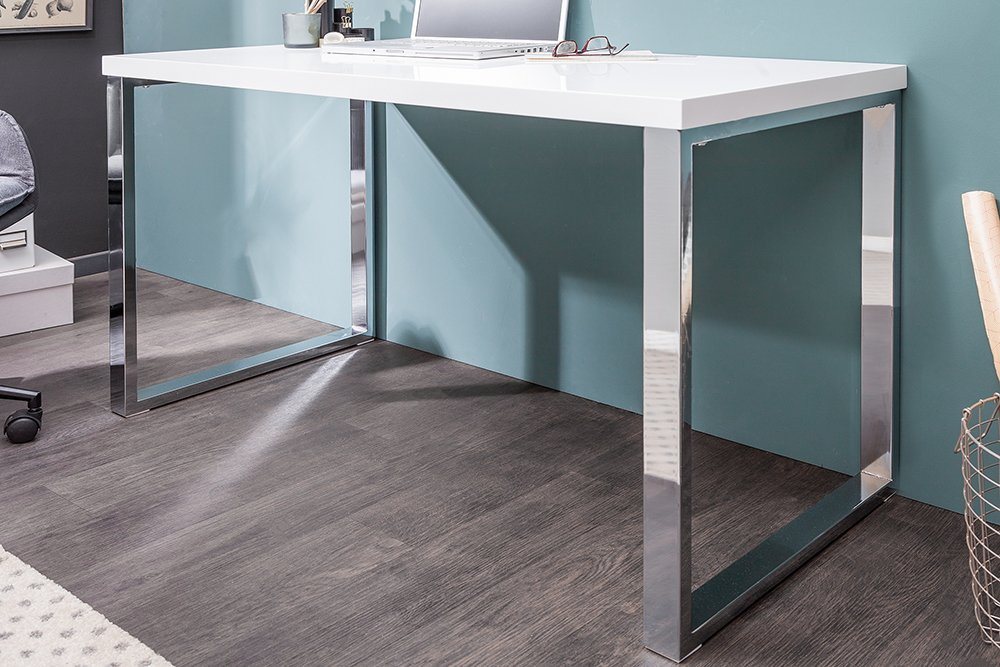 riess-ambiente Schreibtisch WHITE DESK 120cm weiß / silber, Arbeitszimmer · Hochglanz · Modern Design · Metall · Home Office von riess-ambiente