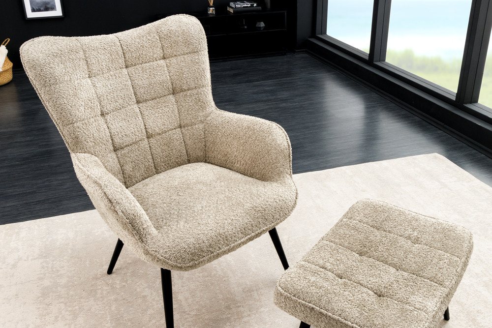 riess-ambiente Sessel SCANDINAVIA champagner greige / schwarz (Einzelartikel, 1-St), Wohnzimmer · Bouclé · Metall · mit Armlehnen · Scandinavian Design von riess-ambiente