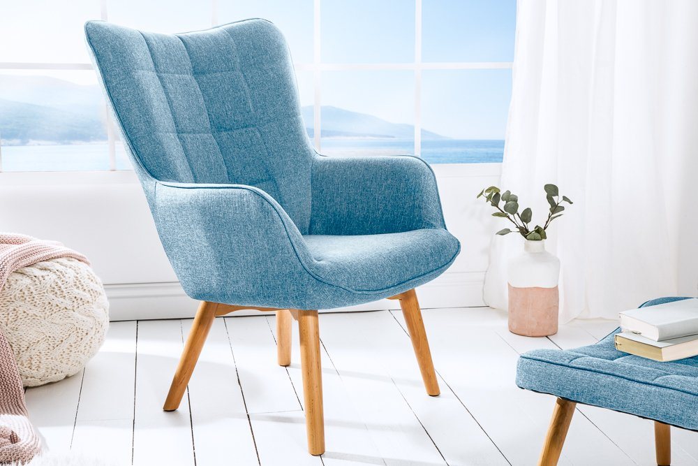 riess-ambiente Sessel SCANDINAVIA hellblau / natur, Einzelsessel · mit Flachgewebe-Bezug · im Scandinavian Design von riess-ambiente