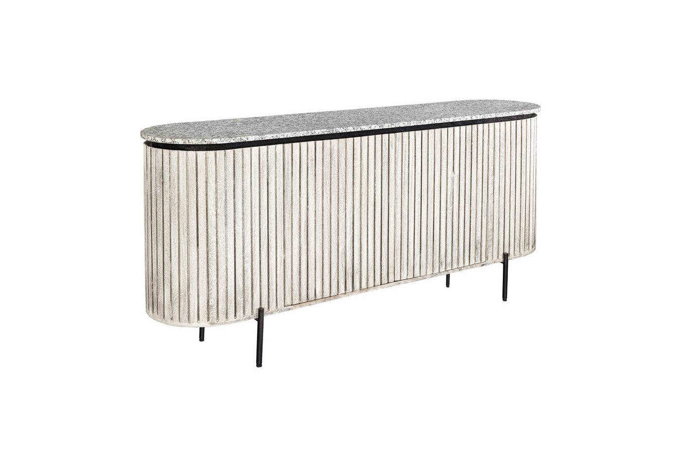riess-ambiente Sideboard ADLON 170cm grau gebürstet / weiß - Mangoholz, Marmorplatte, Metall (Einzelartikel, 1 St), massive Kommode mit Stauraum - ideal für Flur, Arbeits- & Wohnzimmer von riess-ambiente