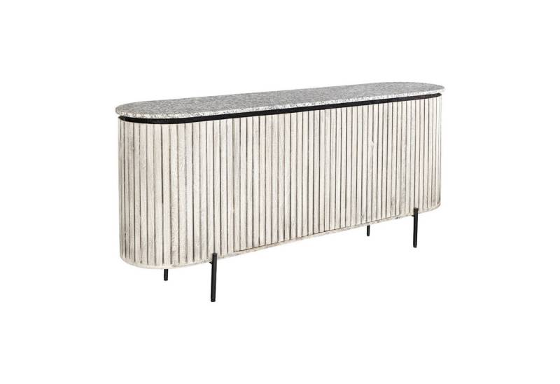 riess-ambiente Sideboard ADLON 170cm grau gebürstet / weiß - Mangoholz, Marmorplatte, Metall (Einzelartikel, 1 St), massive Kommode mit Stauraum - ideal für Flur, Arbeits- & Wohnzimmer von riess-ambiente