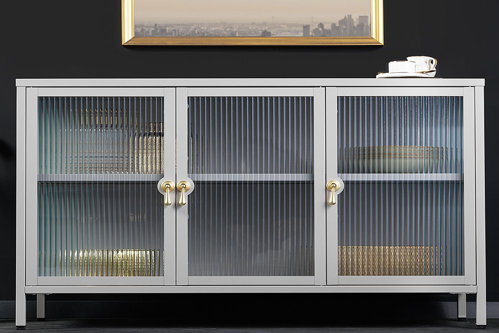 riess-ambiente Sideboard AMSTERDAM 105cm greige / transparent / gold (Einzelartikel, 1 St), Wohnzimmer · Sicherheitsglas · Metall · Kommode · Modern Design von riess-ambiente