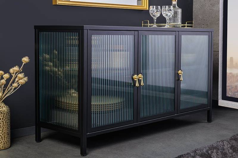 riess-ambiente Sideboard AMSTERDAM 105cm schwarz / transparent / gold (Einzelartikel, 1 St), Wohnzimmer · Sicherheitsglas · Metall · Kommode · Modern Design von riess-ambiente