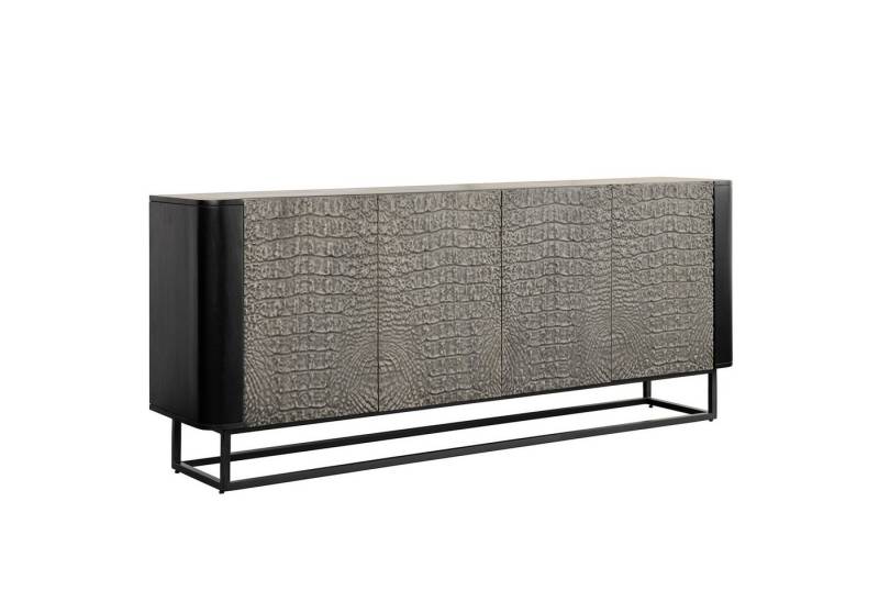 riess-ambiente Sideboard CROCO 180cm grau / schwarz (Einzelartikel, 1 St), Massivholz · Metall · Design-Kommode · 3D Schnitzereien · Wohnzimmer von riess-ambiente