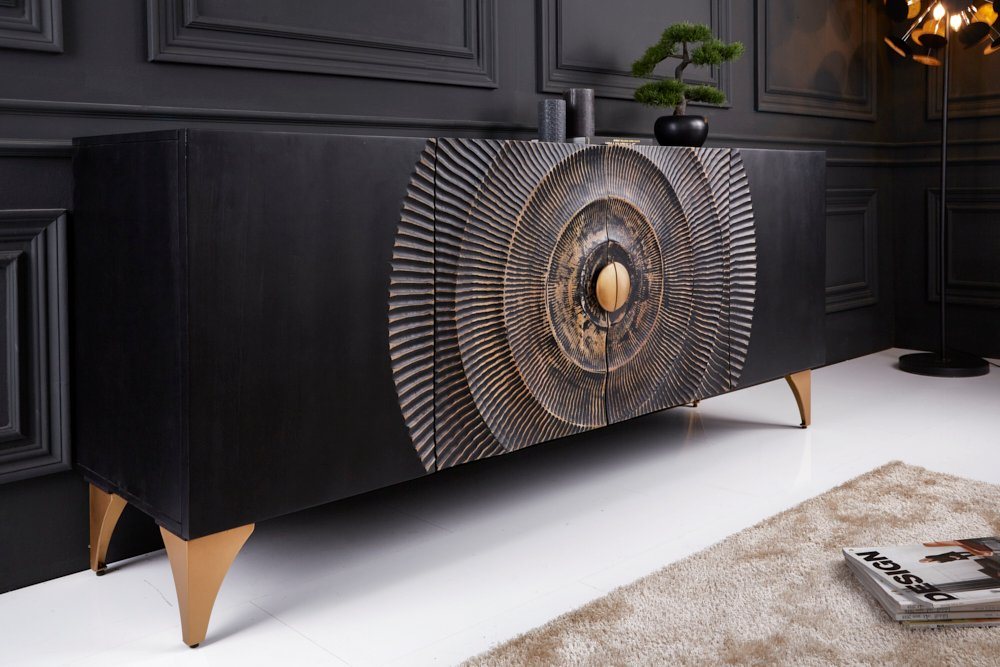 riess-ambiente Sideboard GOLDEN SUNSET 180cm schwarz / gold (Einzelartikel, 1 St), Massivholz · Metall · Kommode · 3D Front · Wohnzimmer von riess-ambiente