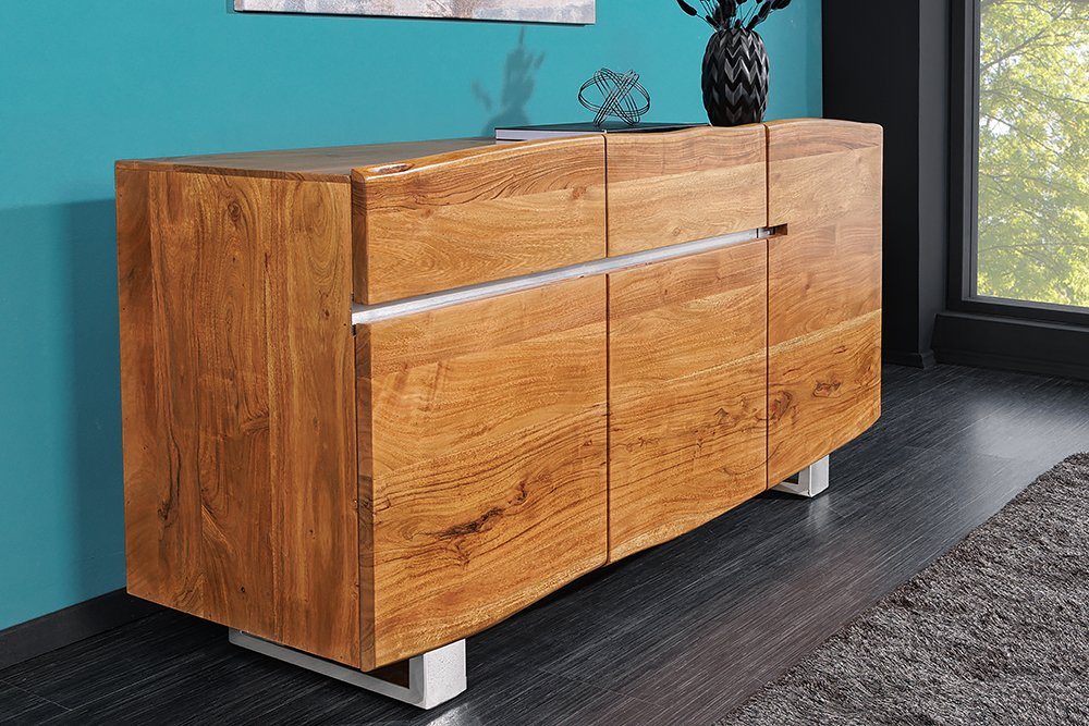 riess-ambiente Sideboard MAMMUT 135cm honigfarben (Einzelartikel, 1 St), Massivholz · Anrichte · Baumkante · Edelstahl · Kufen · Wohnzimmer von riess-ambiente