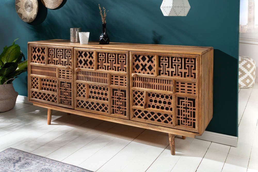 riess-ambiente Sideboard MARRAKESCH 160cm natur / schwarz (Einzelartikel, 1 St), Wohnzimmer · Massivholz · Mango · Kommode · Boho Stil von riess-ambiente