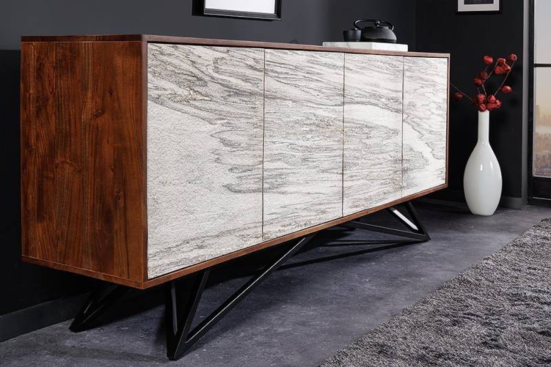 riess-ambiente Sideboard MOUNTAIN SOUL 175cm braun / weiß / schwarz (Einzelartikel, 1 St), Akazie-Massivholz · Naturstein · Kommode · Wohnzimmer · Marmor-Design von riess-ambiente