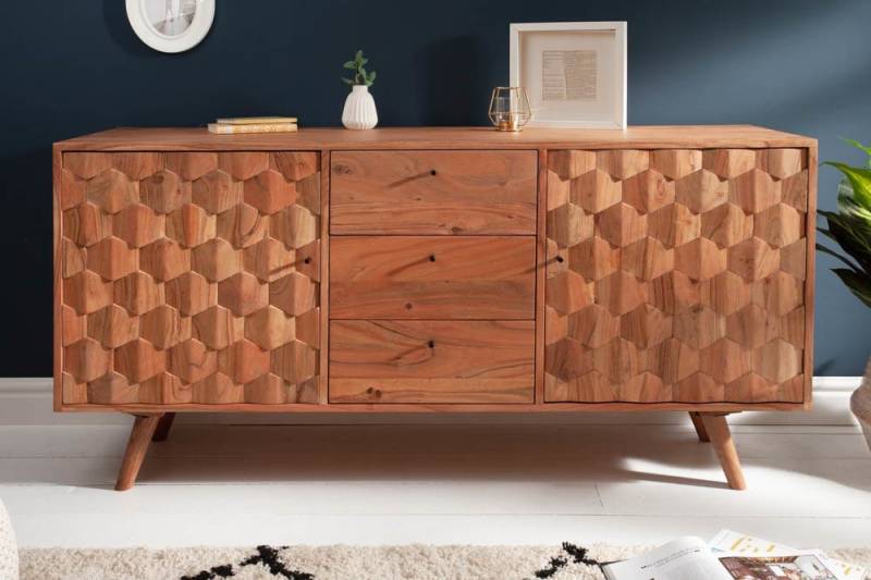 riess-ambiente Sideboard MYSTIC LIVING 145cm natur, Massivholz · Anrichte · 3D Oberfläche · Kommode · Wohnzimmer von riess-ambiente