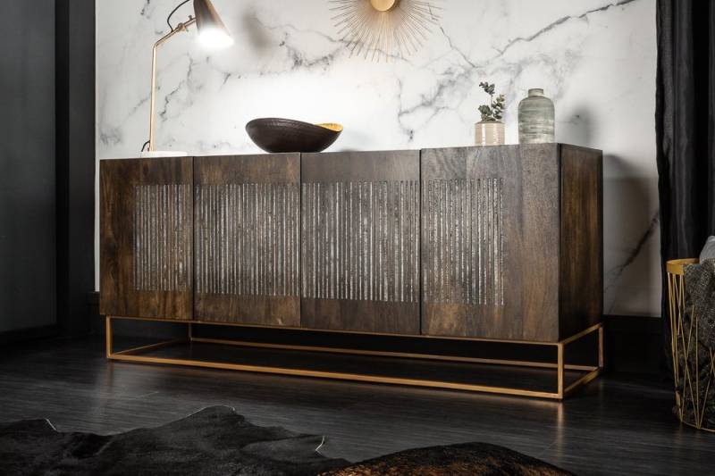 riess-ambiente Sideboard ONYX 180cm dunkelbraun / gold (Einzelartikel, 1 St), Massivholz · Achat · Edelstein · Metall · Kommode · Wohnzimmer von riess-ambiente