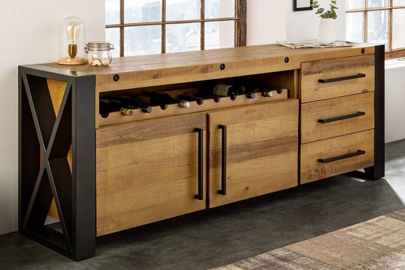 riess-ambiente Sideboard THOR 195cm vintage braun / schwarz (Einzelartikel, 1 St), Wohnzimmer · Massivholz · Metall · Kommode · Industrial Design von riess-ambiente