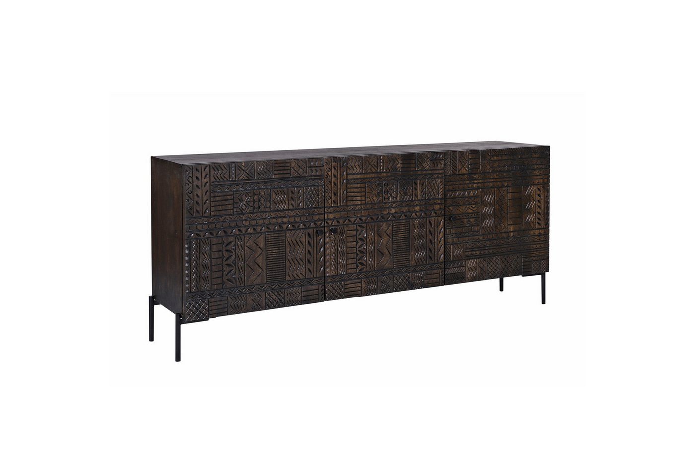 riess-ambiente Sideboard TRIBAL 180cm antik braun · Kommode aus Mangoholz mit viel Stauraum (Einzelartikel, 1 St), 3D-Front · Push-to-open · abstraktes Design · Massivholz · lackiert von riess-ambiente