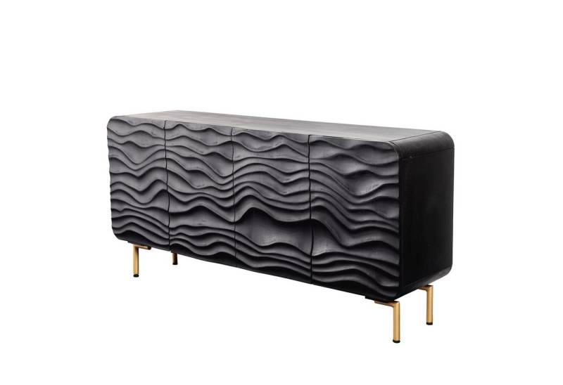 riess-ambiente Sideboard WAVE 160cm schwarz / gold (Einzelartikel, 1 St), Wohnzimmer · Massivholz · Metall · Kommode · Retro Design von riess-ambiente