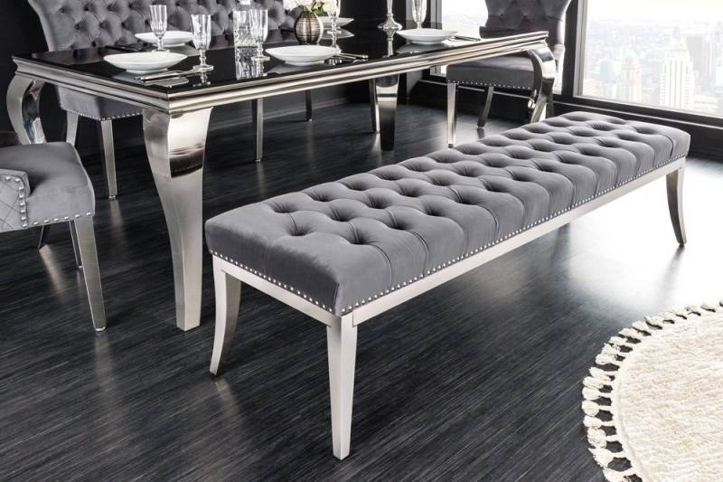riess-ambiente Sitzbank CASTLE DELUXE 165cm grau / silber (Einzelartikel, 1-St), Esszimmer · Samt · Edelstahl · Schlafzimmer · Flur · Barock Design von riess-ambiente