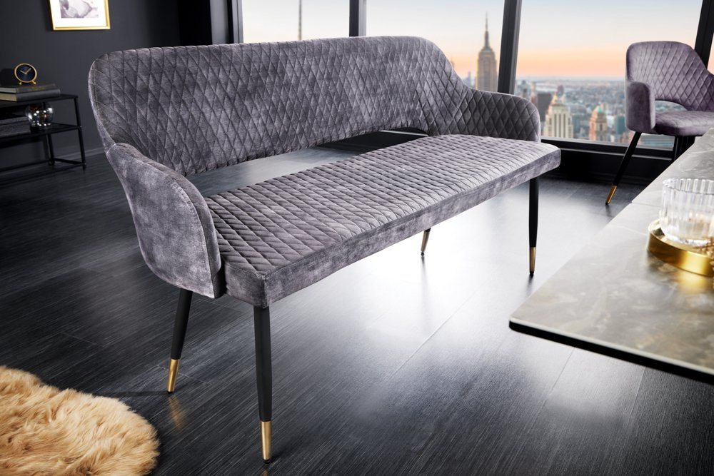 riess-ambiente Sitzbank PARIS 160cm grau / schwarz (Einzelartikel, 1-St), Esszimmer · Samt · Metall · Rückenlehne · Schlafzimmer · Retro Design von riess-ambiente