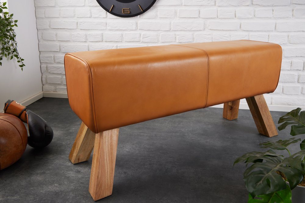 riess-ambiente Sitzbank TURNBOCK 100cm cognac / natur (Einzelartikel, 1-St), Wohnzimmer · Massivholz · Echtleder · Retro Design von riess-ambiente