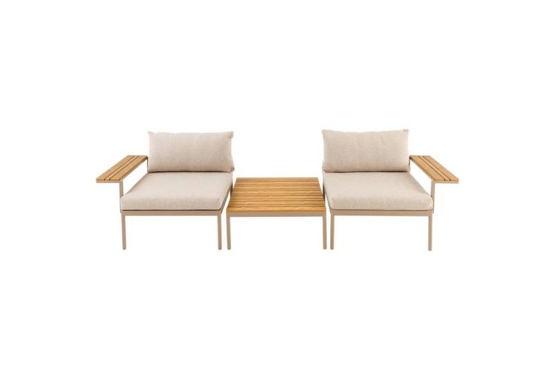 riess-ambiente Sitzgruppe MOBILE MODULAR 90cm champagner greige – inkl. Bank, Tisch & 4 Kissen, (Set, 2-tlg), pflegeleichte Gartenmöbel, wetterfest, moderne Outdoor Terrassenmöbel von riess-ambiente