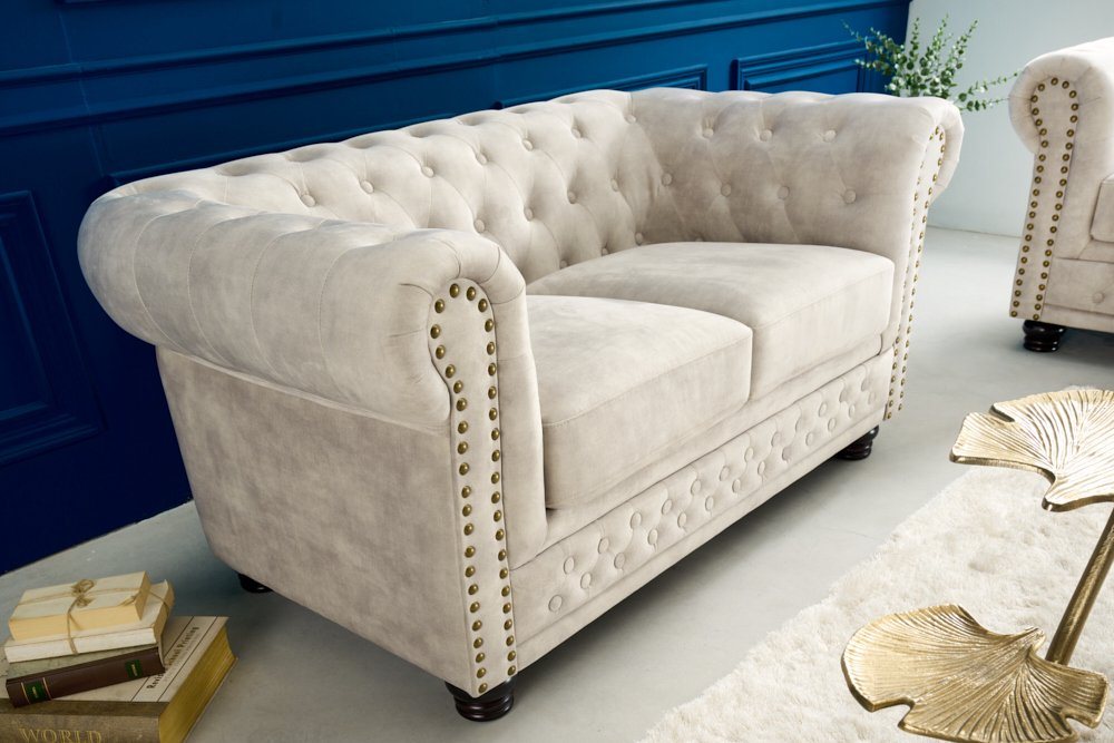 riess-ambiente Sofa CHESTERFIELD 150cm champagner / dunkelbraun, Einzelartikel 1 Teile, Wohnzimmer · Samt · 2-Sitzer · mit Armlehne · Federkern von riess-ambiente