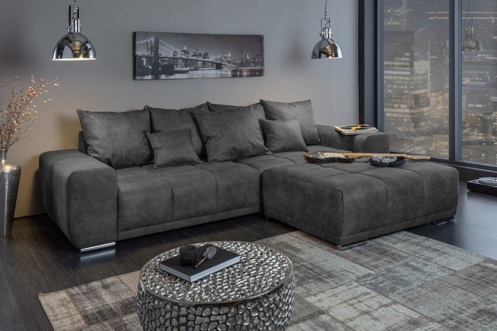 riess-ambiente Big-Sofa ELEGANCIA 285cm grau, Einzelartikel 1 Teile, XXL Couch · Microfaser · mit Federkern · inkl. Kissen · Design von riess-ambiente