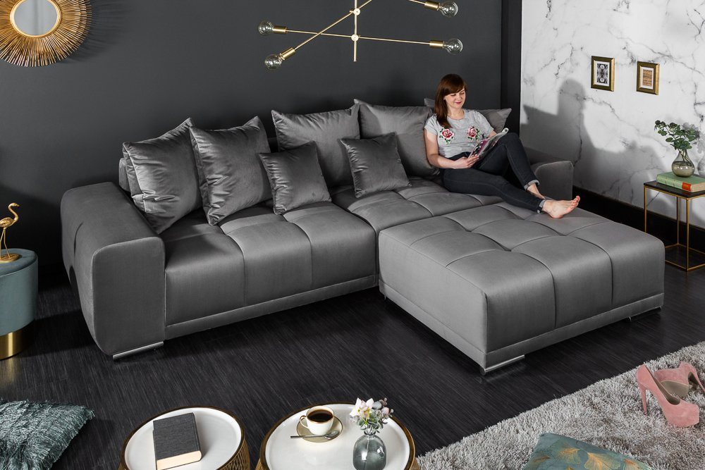 riess-ambiente Big-Sofa ELEGANCIA 285cm silbergrau, Einzelartikel 1 Teile, XXL Couch · Samt · mit Federkern · inkl. Kissen · Design von riess-ambiente