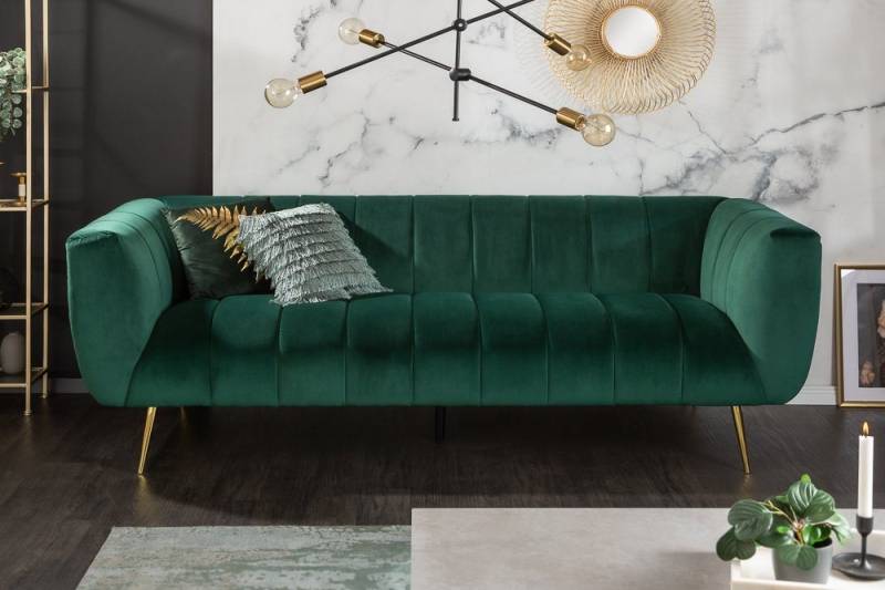 riess-ambiente Sofa NOBLESSE 225cm smaragdgrün / gold, Einzelartikel 1 Teile, Wohnzimmer · Samt · Metall · 3-Sitzer · Federkern · Retro Design von riess-ambiente