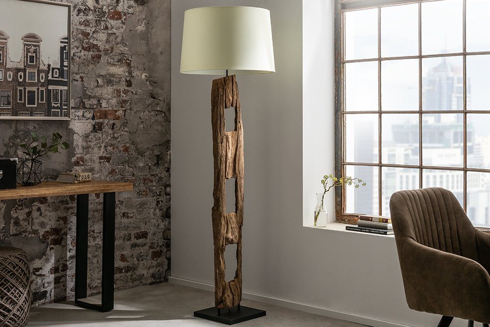 riess-ambiente Stehlampe BARRACUDA 177cm weiß / natur, ohne Leuchtmittel, Wohnzimmer · Massivholz · mit Lampenschirm · Industrial Design von riess-ambiente