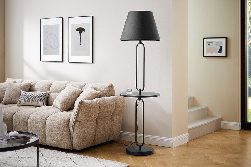 riess-ambiente Stehlampe SERVANT 175cm schwarz, Ein-/Ausschalter, ohne Leuchtmittel, Wohnzimmer · Stoff · Metall · Beistelltisch · rund · Schlafzimmer von riess-ambiente