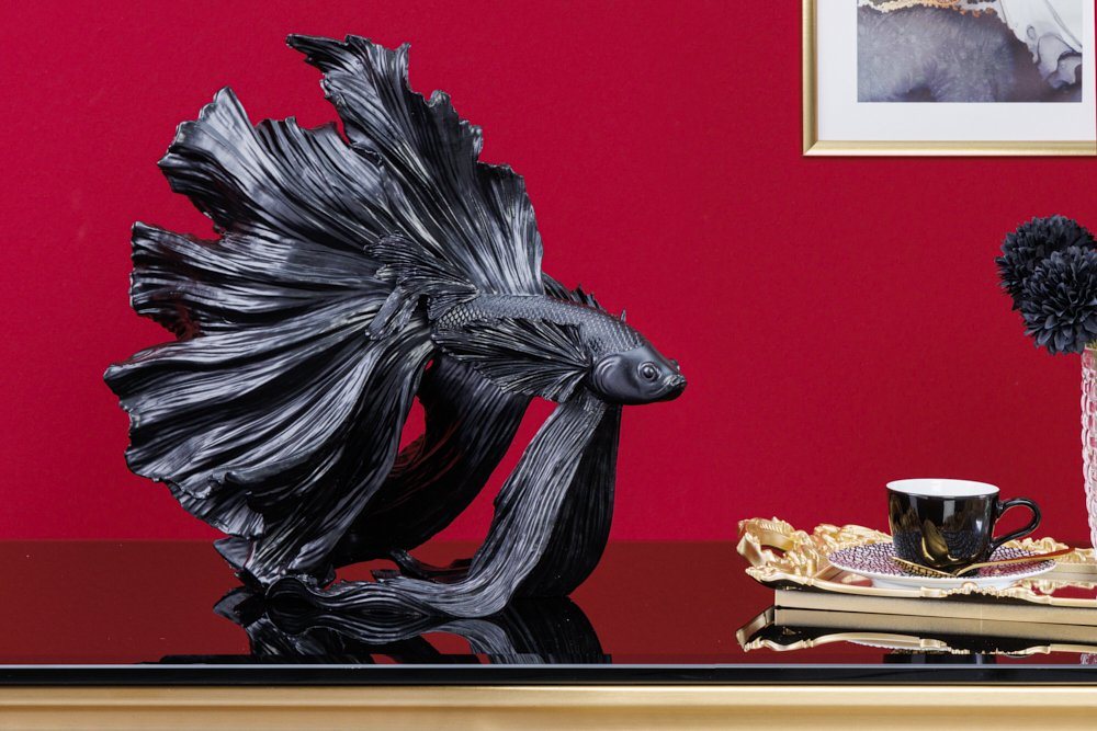 riess-ambiente Tierfigur CROWNTAIL 35cm schwarz (Einzelartikel, 1 St), Wohnzimmer · Kunststein · Kampffisch · Betta Skulptur · Urban Jungle von riess-ambiente