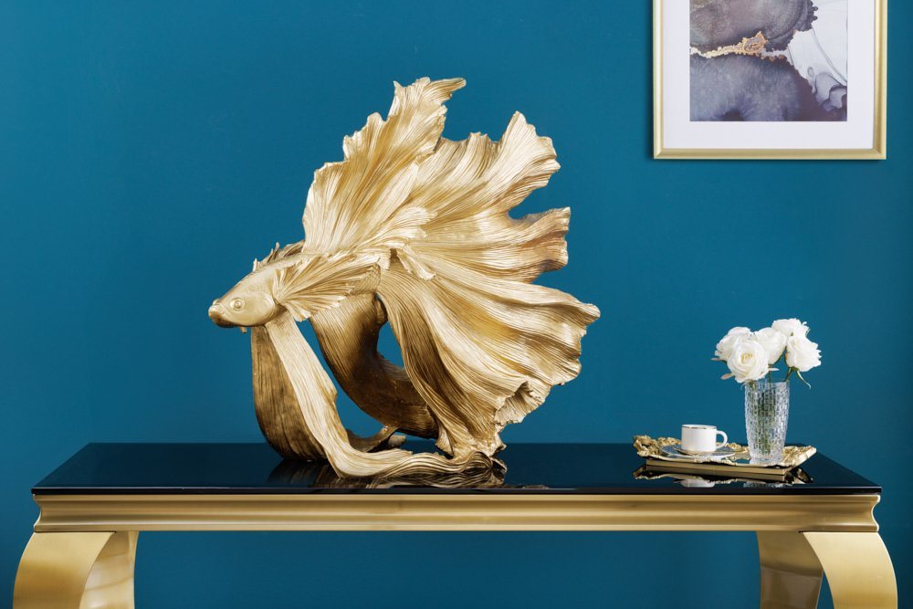 riess-ambiente Tierfigur CROWNTAIL 60cm gold (Einzelartikel, 1 St), Wohnzimmer · Kunststein · Kampffisch · Betta Skulptur · Urban Jungle von riess-ambiente