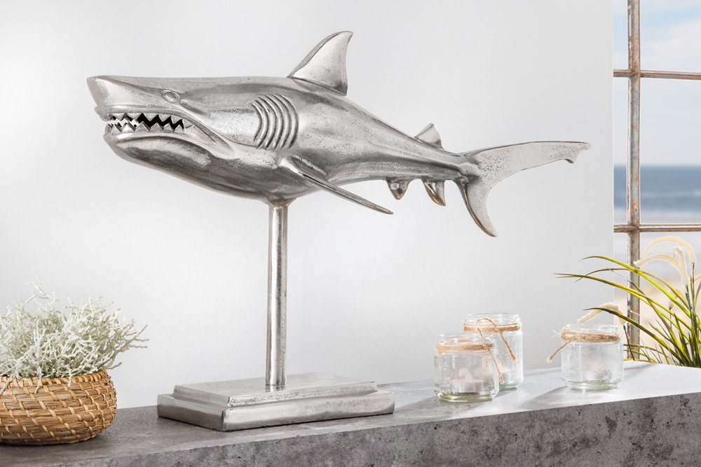 riess-ambiente Tierfigur HAI 68cm silber (Einzelartikel, 1 St), Wohnzimmer · Metall · handmade · Fisch · Deko · Skulptur · Maritim von riess-ambiente