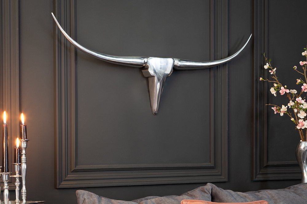 riess-ambiente Wanddekoobjekt BULL L 100cm silber (1 St), Stierkopf · Modern Design · Wanddekoration · Metall von riess-ambiente