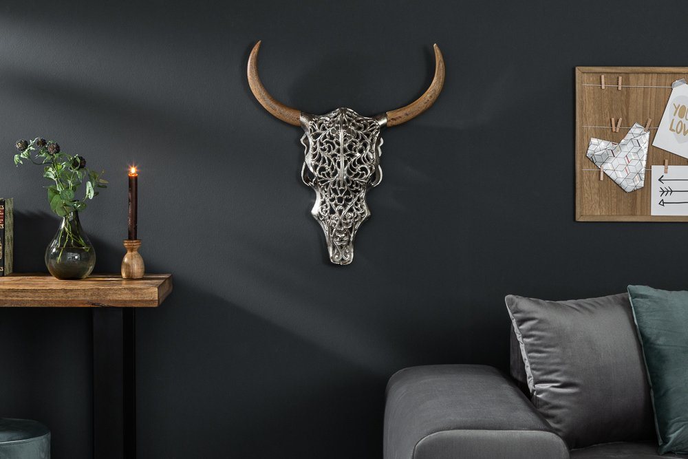 riess-ambiente Wanddekoobjekt EXOTIC BULL 57cm silber / natur, Wohnzimmer · Metall · Stierkopf · Skulptur · Wanddekoration riess-ambiente Wanddekoobjekt EXOTIC BULL 57cm silber / natur, Wohnzimmer · Metall · Stierkopf · Skulptur · Wanddekoration von riess-ambiente